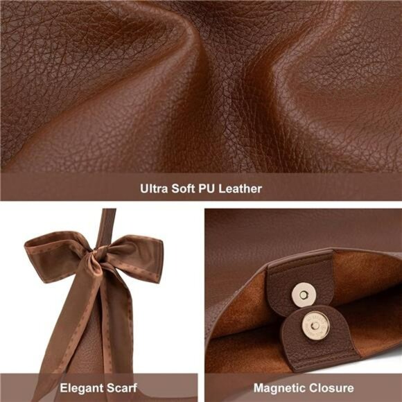 Slouchy Hobo Shoulder Bag Women Large Handbag with Scarf and Zipper Pouch - Picture 3 of 7